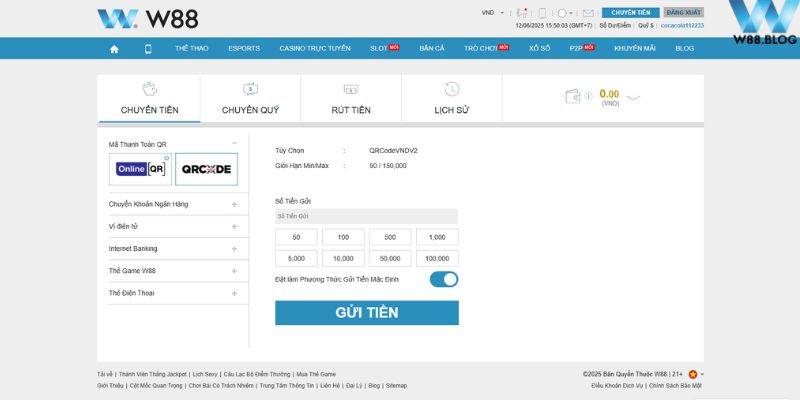W88 29 W88 cung cấp nhiều hình thức nạp - rút tiền linh hoạt